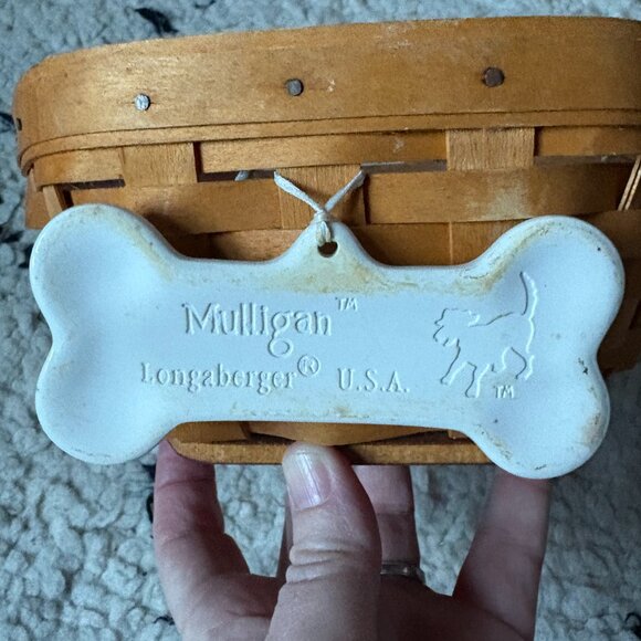 Longaberger Mulligan hexagonal dog treat basket plastic liner ceramic bone - Picture 5 of 7